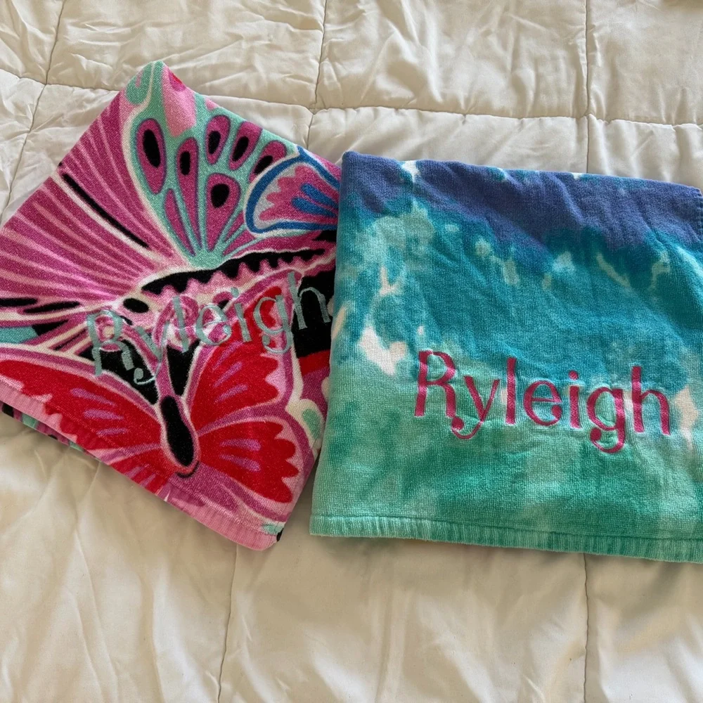 RYLEIGH embroidered personalized 3 beach towels summer anchors tie dye butterfly